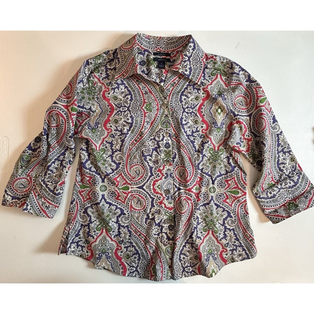WESTBOUND WOMAN Women's Cotton Blouse 3/4 Sleeve Paisley Multicolor Size 12